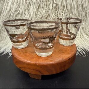 3Pc Vtg Collectible MCM Designer Fred Press 22k Sunburst Eye 4 oz Shot Glasses